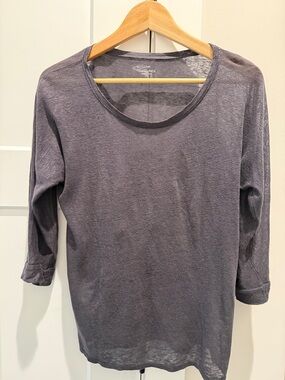 J.Crew Grey Linen 3/4 Sleeve Lightweight Scoop Neck Top S